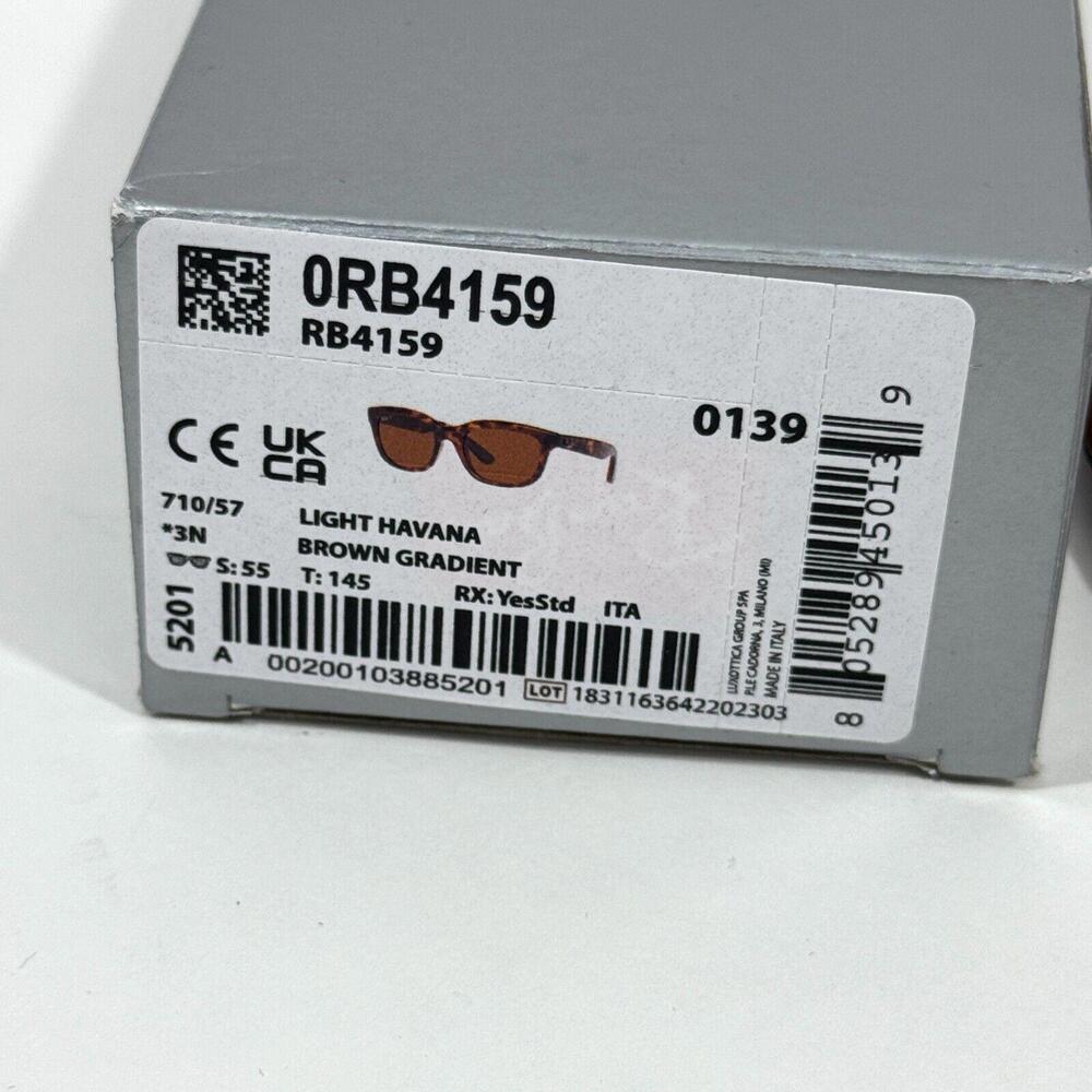 RayBan Unisex Brown Gradient Light Havana RB4159 55mm Square Sunglasses New - Picture 8 of 8